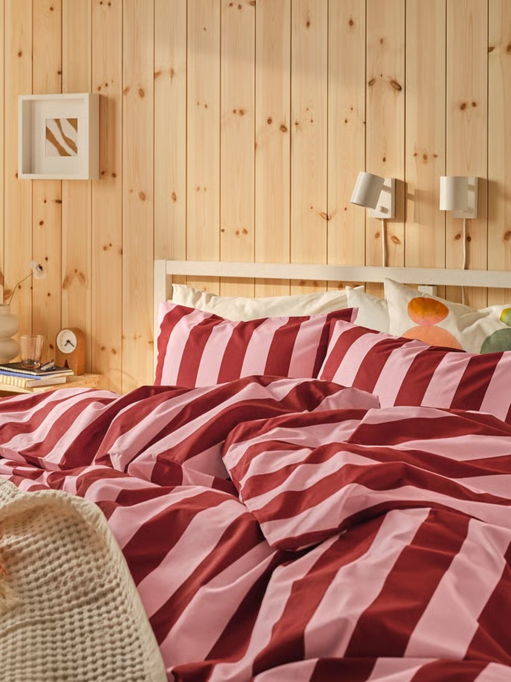 Striped Cotton Duvet Cover in Dusty Rose and Blush